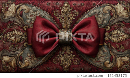 Luxurious background with decorative ribbon on deep red velvet fabric 131458173