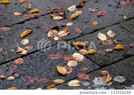 Dead leaves on the cobblestones Dead leaves on the cobblestones 131458280