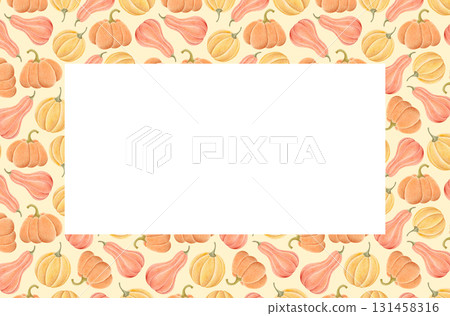 Pumpkin autumn frame, fall hand drawn illustration 131458316