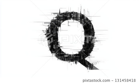 Thick, glitchy letter Q features a serious hacker font with a thin design, showcasing digital distortion elements that suggest a high-tech theme Thick, glitchy letter Q features a serious hacker font with a thin design, showcasing digital distortion elements that suggest a high-tech theme 131458418