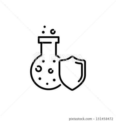 Proof chemical resistant icon, flask with shield, protection against chemistry, safety laboratory experiment, toxic defense, linear sign isolated on white background - editable vector illustration Proof chemical resistant icon, flask with shield, protection against chemistry, safety laboratory experiment, toxic defense, linear sign isolated on white background - editable vector illustration 131458472