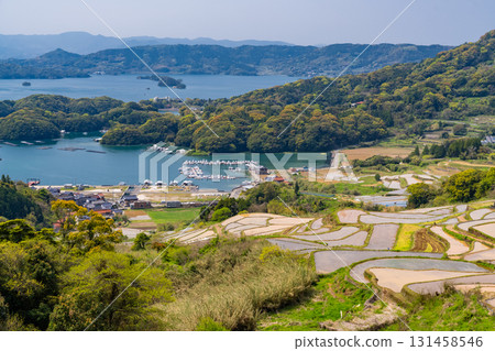 <佐賀縣>大浦的梯田和眺望伊凡裡灣的田園風光 131458546