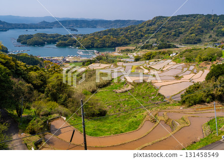 <Saga Prefecture> Rice terraces in Oura and rural scenery overlooking Imari Bay 131458549