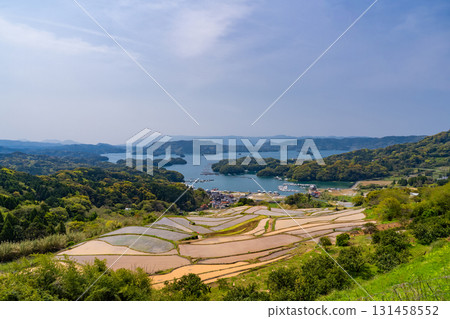 <Saga Prefecture> Rice terraces in Oura and rural scenery overlooking Imari Bay <Saga Prefecture> Rice terraces in Oura and rural scenery overlooking Imari Bay 131458552