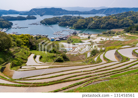 <Saga Prefecture> Rice terraces in Oura and rural scenery overlooking Imari Bay 131458561