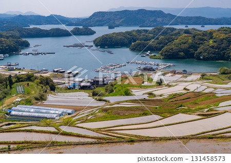 <Saga Prefecture> Rice terraces in Oura and rural scenery overlooking Imari Bay 131458573