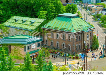 View of the Otaru Music Box Museum and other attractions from the observation deck of the LeTAO main store 131458607