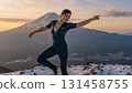 Synchronized photo of Asian women posing with Mount Fuji in the background 131458755
