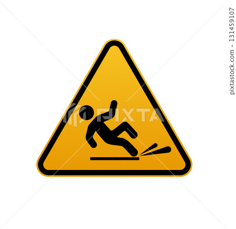 Wet floor signs. Hazard slippery surface wet floor sign. Caution orange signs plate. Vector 131459107