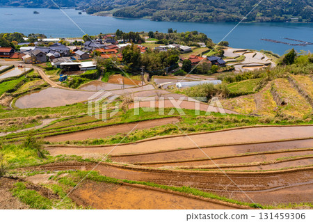 Saga Prefecture: Rice terraces of Urigasaka and a rural landscape overlooking Imari Bay Saga Prefecture: Rice terraces of Urigasaka and a rural landscape overlooking Imari Bay 131459306