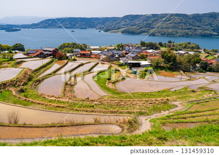 Saga Prefecture: Rice terraces of Urigasaka and a rural landscape overlooking Imari Bay Saga Prefecture: Rice terraces of Urigasaka and a rural landscape overlooking Imari Bay 131459310