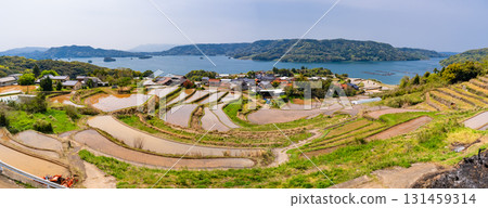 Saga Prefecture: Rice terraces of Urigasaka and a rural landscape overlooking Imari Bay Saga Prefecture: Rice terraces of Urigasaka and a rural landscape overlooking Imari Bay 131459314