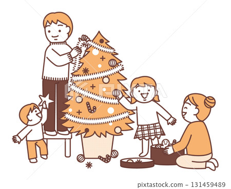 Family decorating a tree 131459489