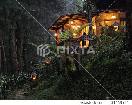 This is village on the mountain at night 131459515