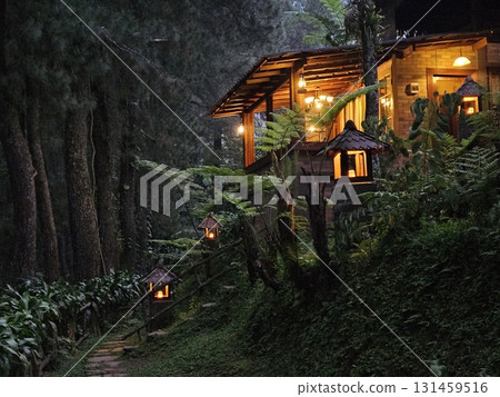 This is village on the mountain at night 131459516