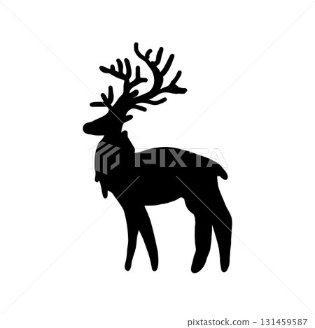 Simple illustration of a Christmas reindeer (monochrome design) 131459587