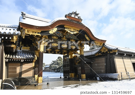 Nijo Castle (former Imperial Palace Nijo Castle) Karamon Gate and snowy blue sky Nijo Castle (former Imperial Palace Nijo Castle) Karamon Gate and snowy blue sky 131459697