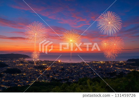 Fireworks overlooking Otaru city from Mount Tengu 131459726