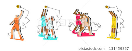 Basketball players in various poses. Set of vector icons isolated on white background 131459867