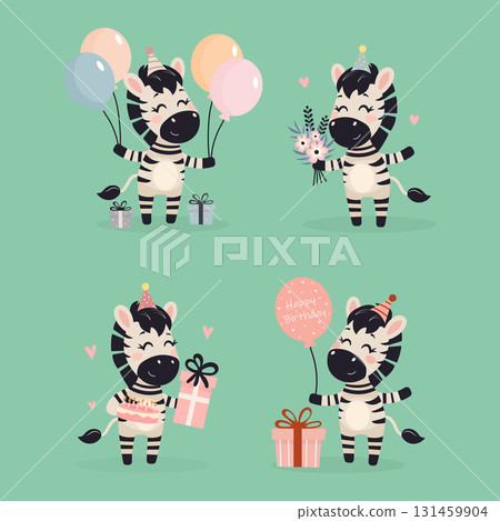 Kids Birthday Zebra Vector Design. 131459904
