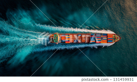 A diagonal shot of a container ship and whitecaps 131459931