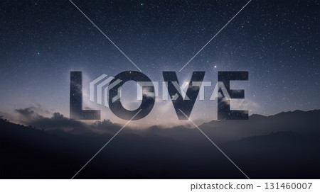 LOVE lettering on clouds floating in the moonlight in the starry sky 131460007