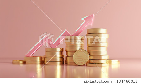 Profit image representation of an upward arrow and gold coins 131460015