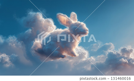 Rabbit-shaped cloud floating in the blue sky 131460016