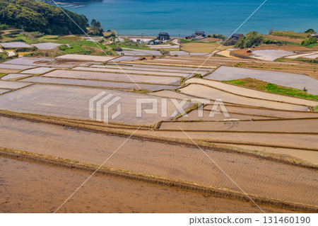 Saga Prefecture: Rice terraces in Dadatake and a rural landscape overlooking the sea 131460190