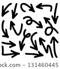 collection of hand drawn black arrows doodle in sketch style. Various arrow directions with rough marker texture, perfect for design elements, presentations, and infographic decorations. 131460445