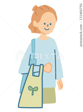 Illustration of a woman using an eco bag 131460750