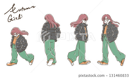 插圖集穿著休閒秋季街頭時尚（羽絨外套）的年輕女性 131460833