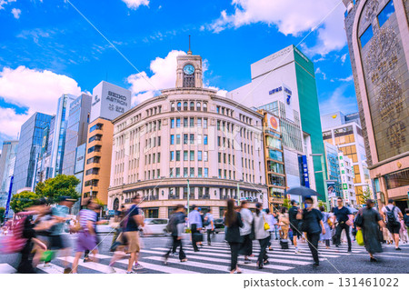 Tokyo cityscape, Japan, September 24th. Ginza, Tokyo. View of Seiko House Ginza and other buildings. 131461022