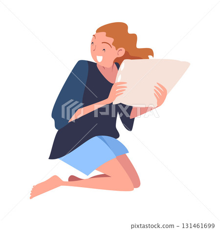 Pajama Party with Woman Character Pillow Fight Vector Illustration Pajama Party with Woman Character Pillow Fight Vector Illustration 131461699