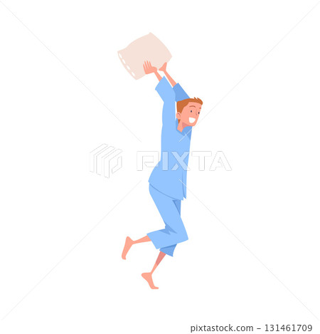 Pajama Party with Man Character Pillow Fight Vector Illustration Pajama Party with Man Character Pillow Fight Vector Illustration 131461709