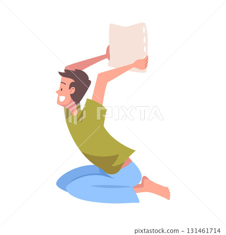 Pajama Party with Man Character Pillow Fight Vector Illustration Pajama Party with Man Character Pillow Fight Vector Illustration 131461714