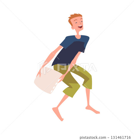 Pajama Party with Man Character Pillow Fight Vector Illustration Pajama Party with Man Character Pillow Fight Vector Illustration 131461716
