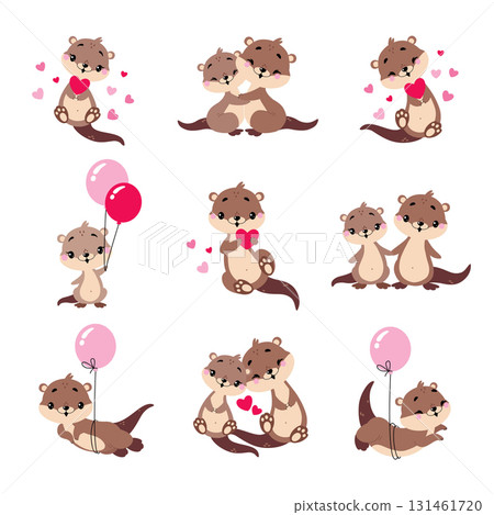 Cute Otter Animal Character with Baby Vector Set Cute Otter Animal Character with Baby Vector Set 131461720