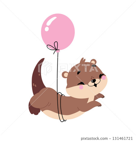 Cute Otter Animal Character with Pink Balloon Vector Illustration Cute Otter Animal Character with Pink Balloon Vector Illustration 131461721