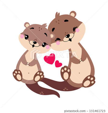 Cute Otter Animal Character with Baby Vector Illustration Cute Otter Animal Character with Baby Vector Illustration 131461723