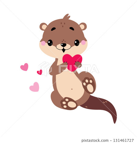 Cute Otter Animal Character with Pink Heart Vector Illustration Cute Otter Animal Character with Pink Heart Vector Illustration 131461727