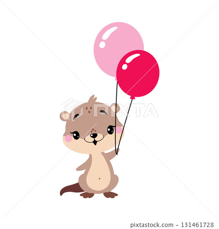 Cute Otter Animal Character with Pink Balloon Vector Illustration Cute Otter Animal Character with Pink Balloon Vector Illustration 131461728