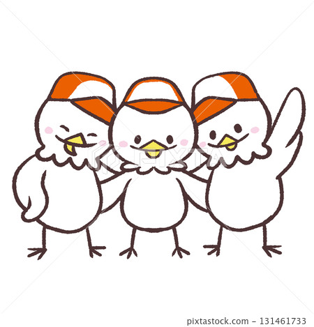 微笑的白色鳥兒排成一列的插圖 131461733