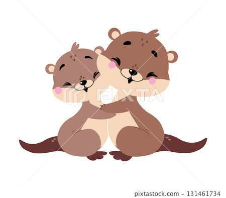 Cute Otter Animal Character with Baby Vector Illustration 131461734