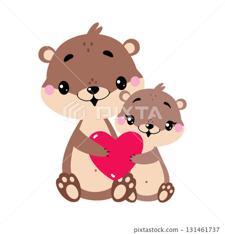 Cute Otter Animal Character with Baby Vector Illustration 131461737