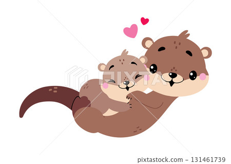 Cute Otter Animal Character with Baby Vector Illustration 131461739
