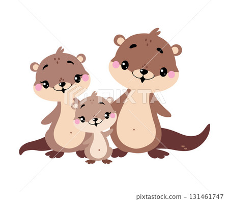 Cute Otter Animal Character with Baby Vector Illustration Cute Otter Animal Character with Baby Vector Illustration 131461747