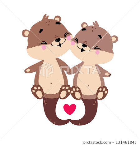 Cute Otter Animal Character Feel Love Together Vector Illustration Cute Otter Animal Character Feel Love Together Vector Illustration 131461845