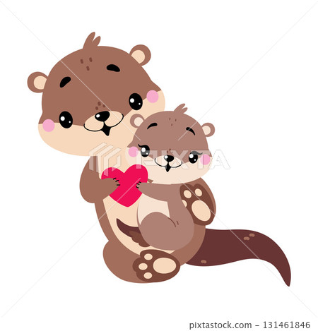 Cute Otter Animal Character with Baby Vector Illustration Cute Otter Animal Character with Baby Vector Illustration 131461846