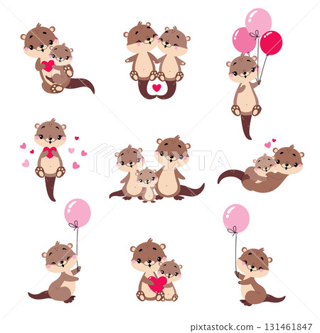 Cute Otter Animal Character with Baby Vector Set 131461847